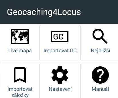 Okno doplňku Geocachin4Locus